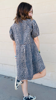 Chloe Leopard Print Denim Dress