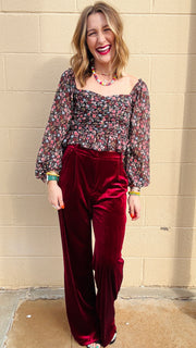 Velvet Glam Straight Leg Pants- Garnet