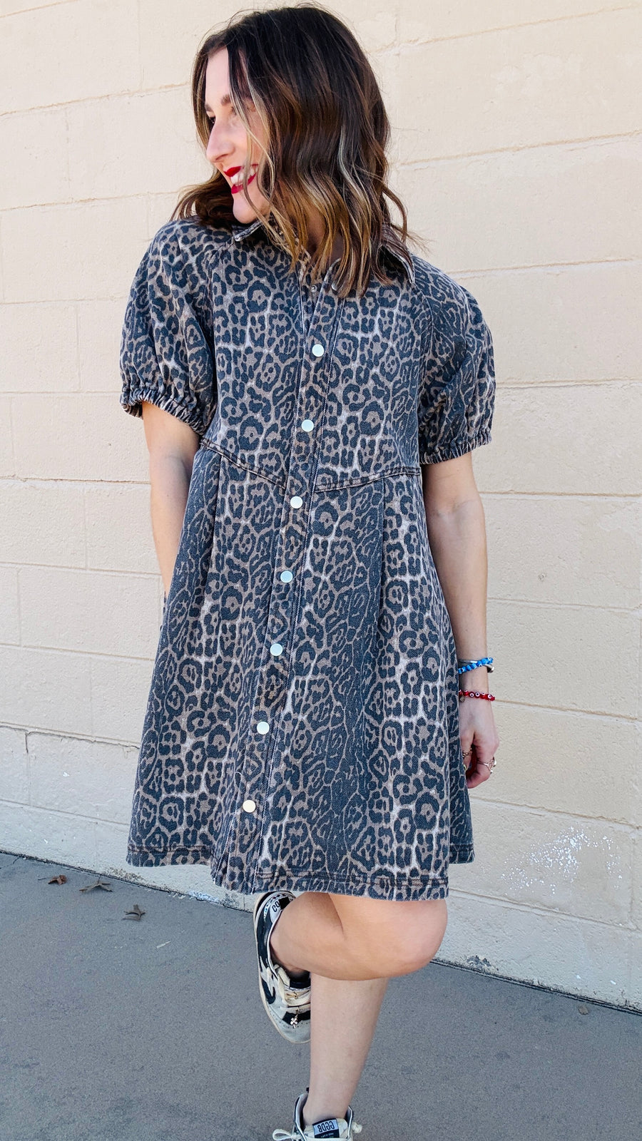 Chloe Leopard Print Denim Dress