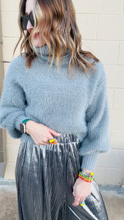 Cozy Winter Furry Knit Sweater- Grey