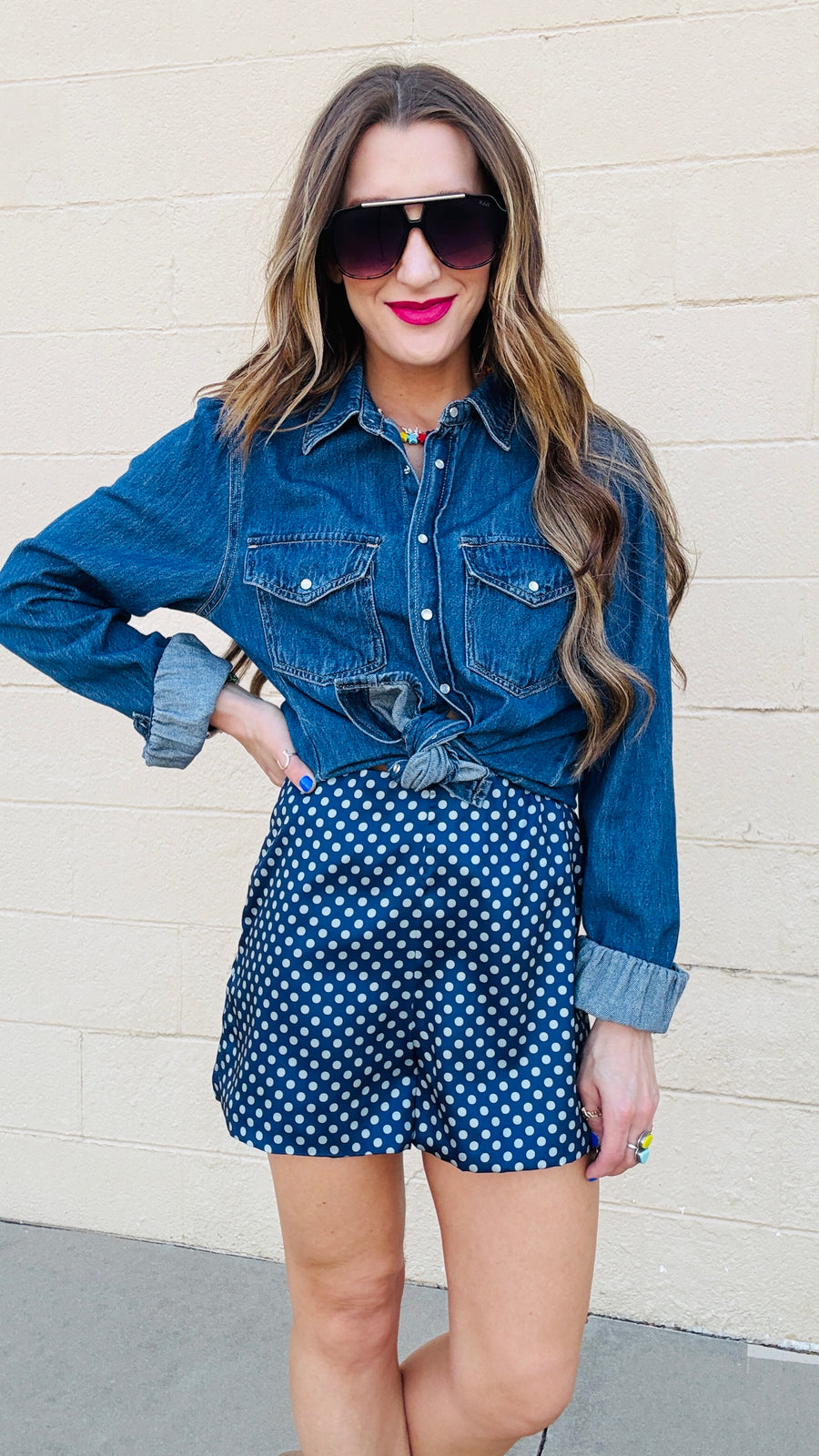 Polka Dot Perfection Satin Shorts - Navy
