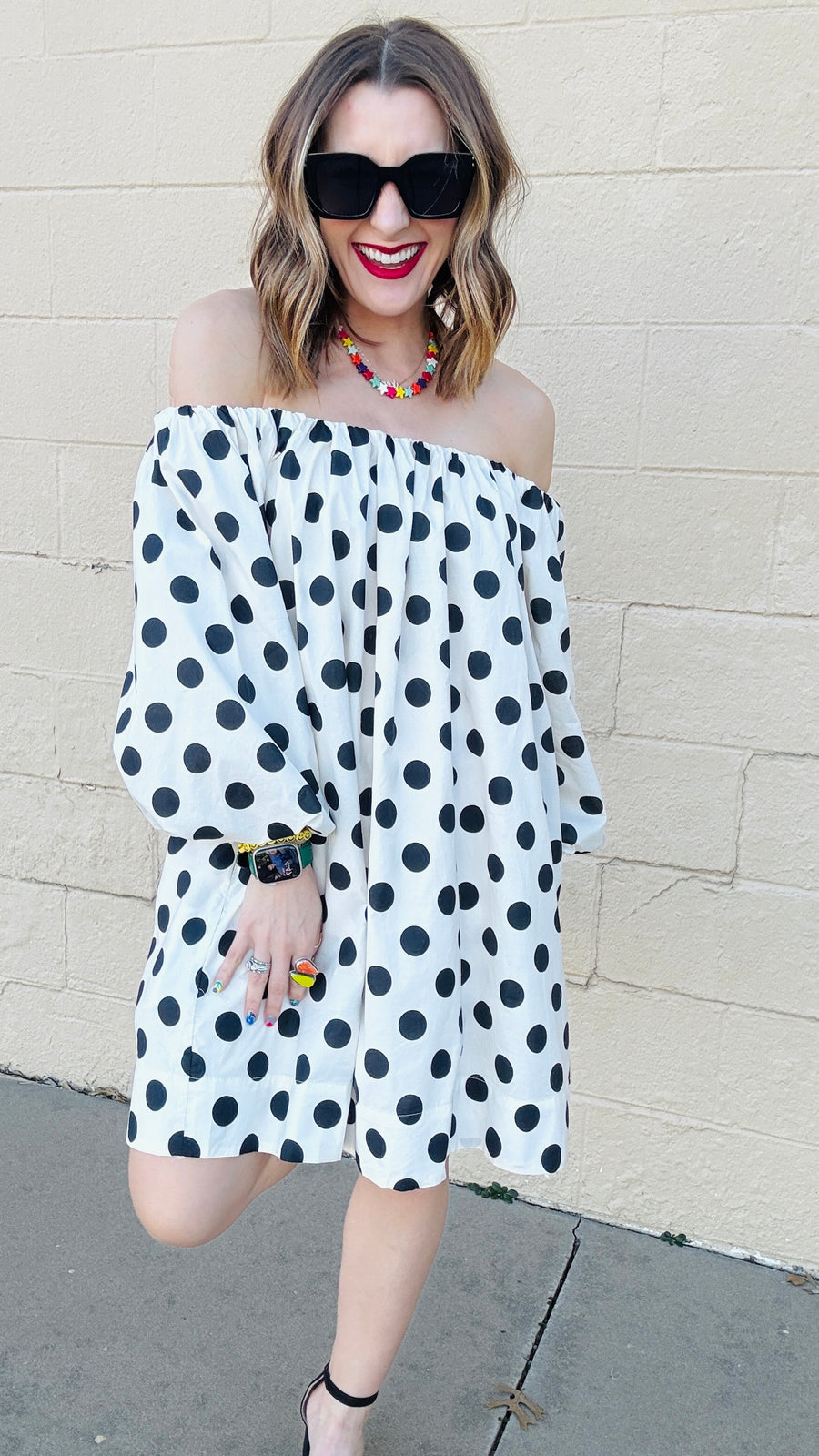 Playful Polka Dots Mini Dress- Cream & Black