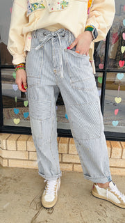 Lana Twill Pinstriped Straight Leg Pants