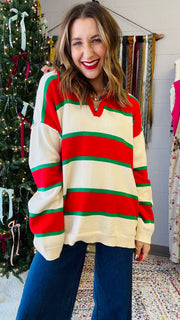 Feelin' Jolly Striped Knit Sweater- Red & Green