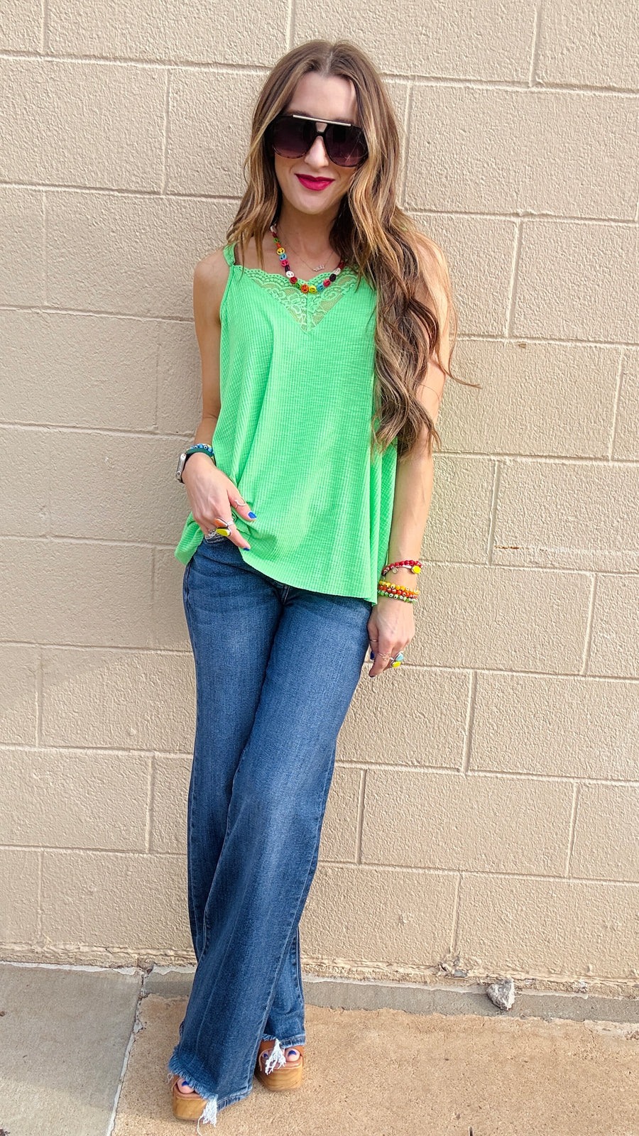 Lace Inset Dream Tank - Apple Green