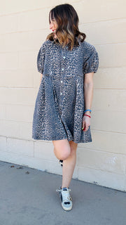 Chloe Leopard Print Denim Dress