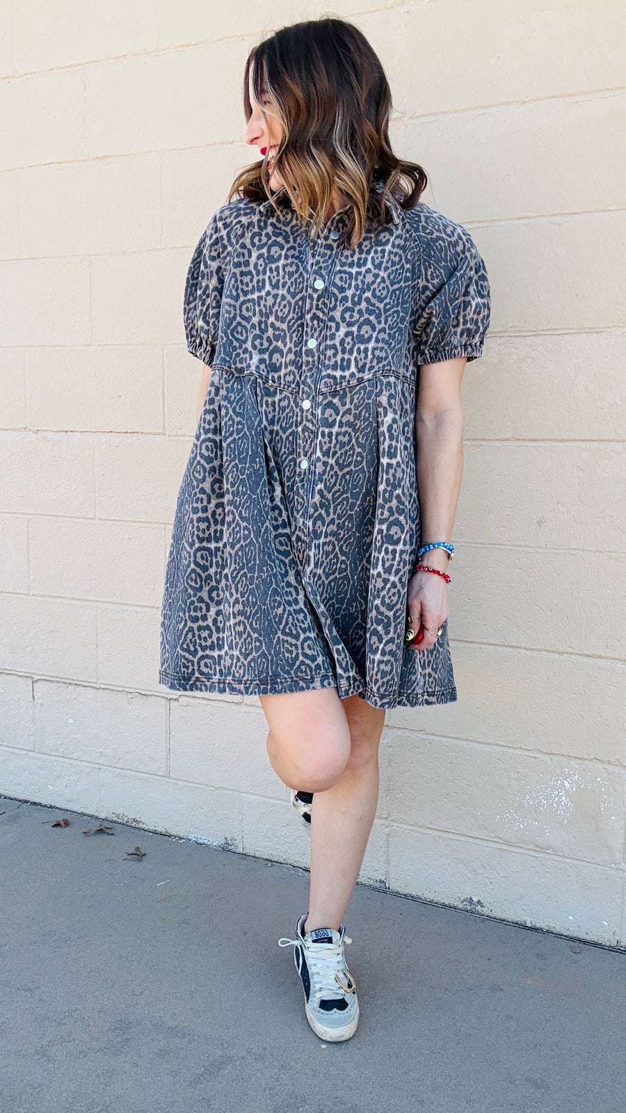 Chloe Leopard Print Denim Dress