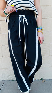 Stride and Style Windbreaker Pants-Black & White