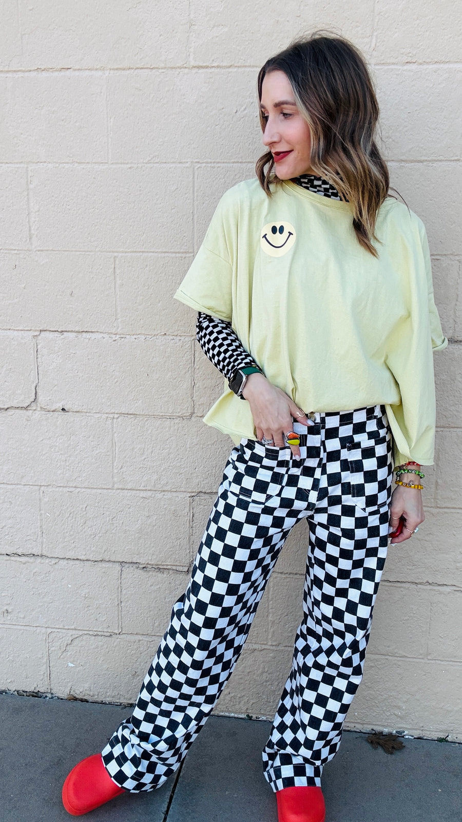 Black and White Checkered Mesh Top