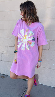 Sunshine Sweetie Patchwork T-Shirt Dress-Pink