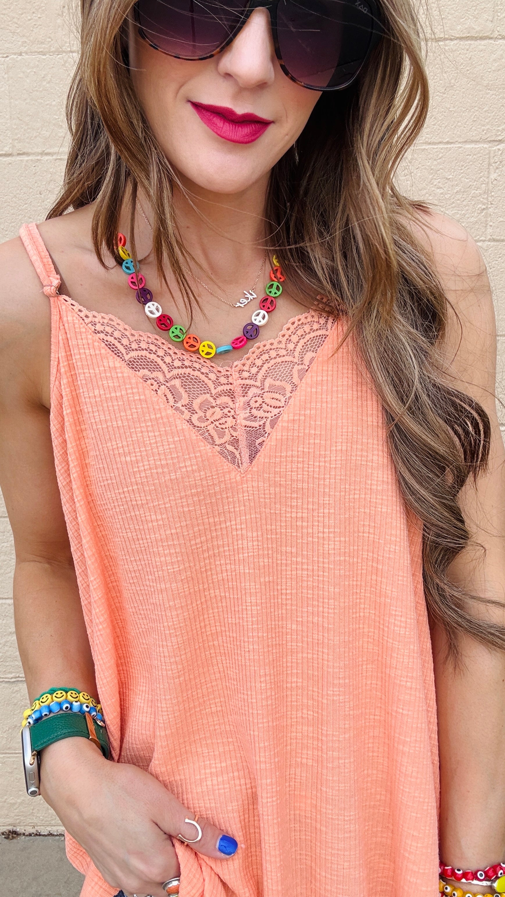 Lace Inset Dream Tank - Coral Orange
