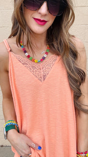 Lace Inset Dream Tank - Coral Orange