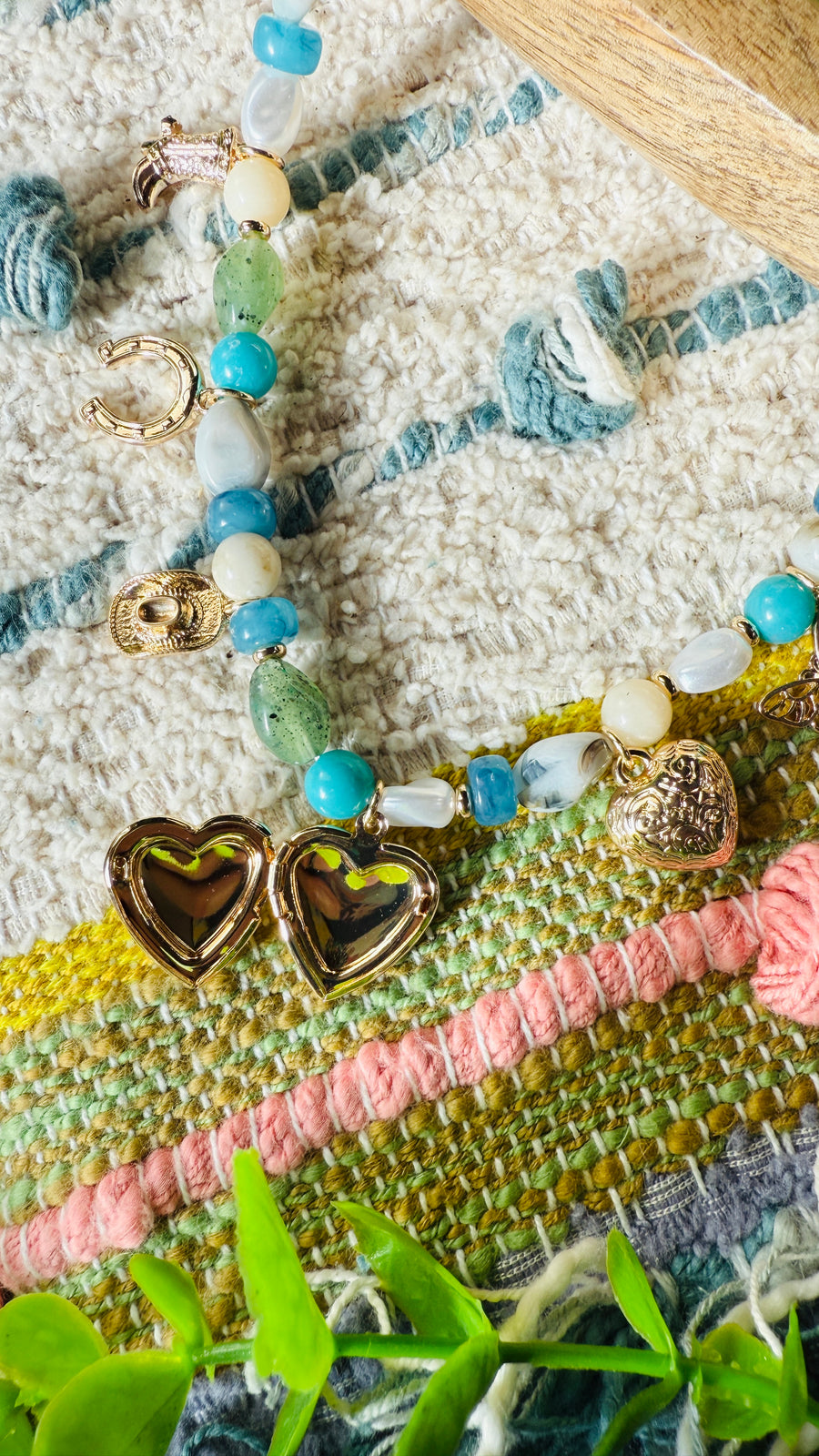 Bold Blues & Greens Mixed Charms Pearl And Stone Beaded Necklace