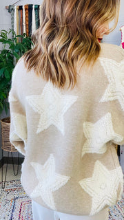 Textured Star Knit Oatmeal Cardigan