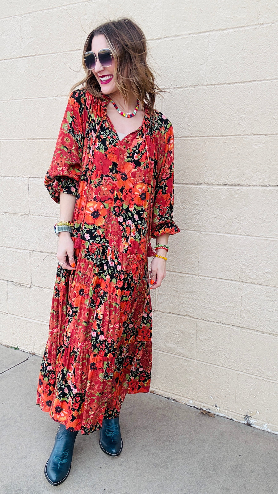 Boho Beauty Mixed Floral Maxi Dress- Black Mix