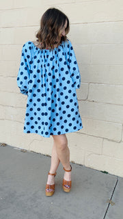 Playful Polka Dots Mini Dress- Chambray & Navy