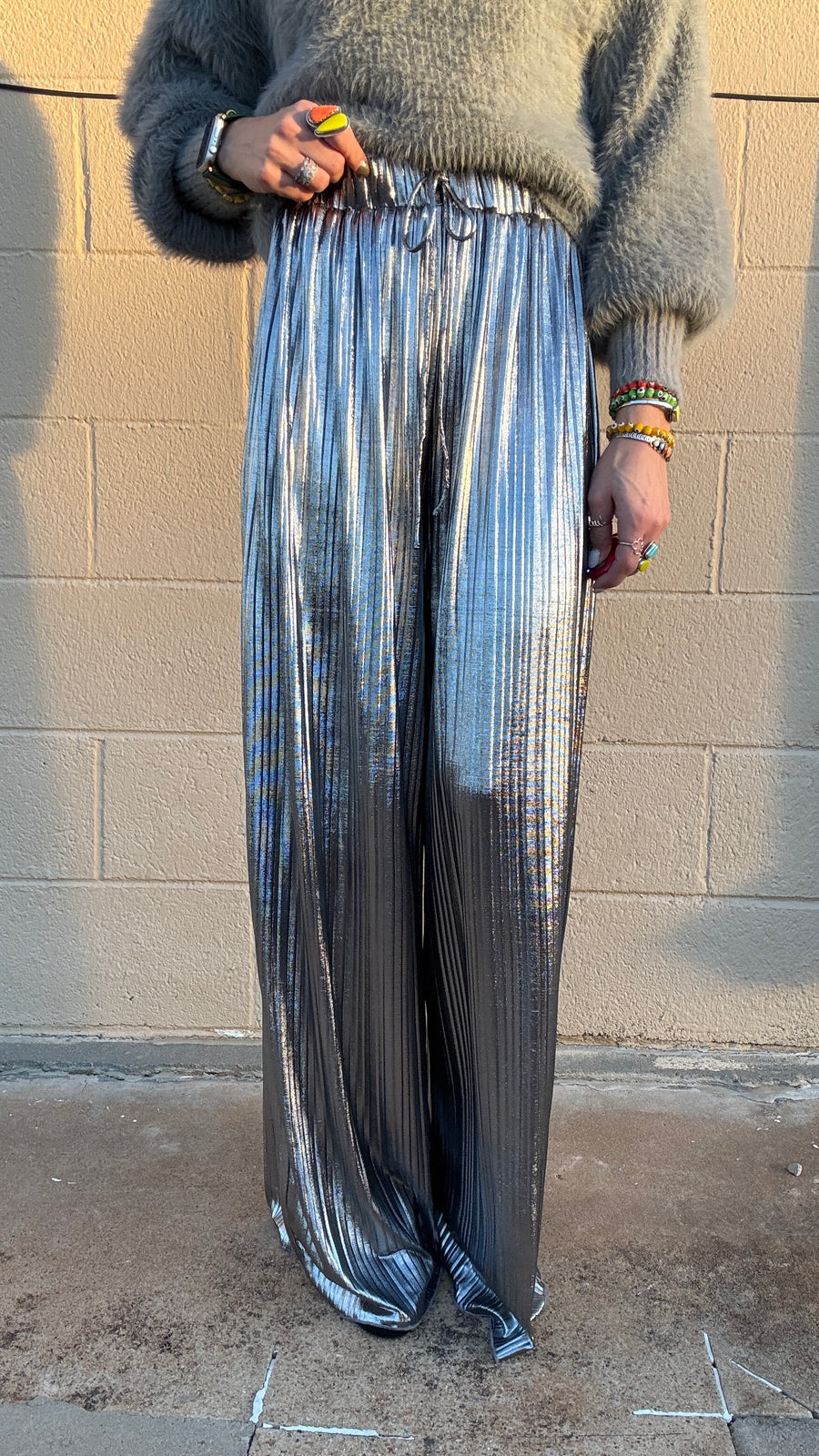 Disco Diva Metallic Wide Leg Pants- Silver