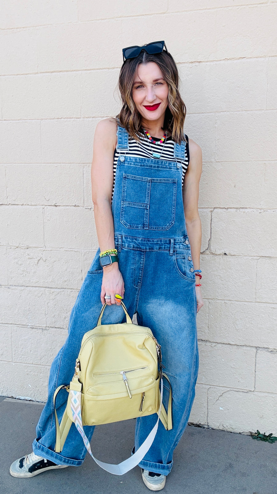 Molly Wide Barrel Leg Denim Overalls- Medium Wash