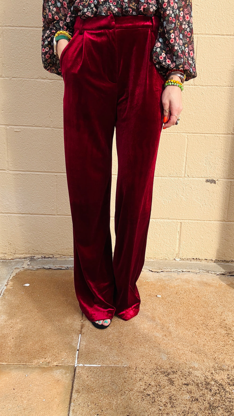 Velvet Glam Straight Leg Pants- Garnet