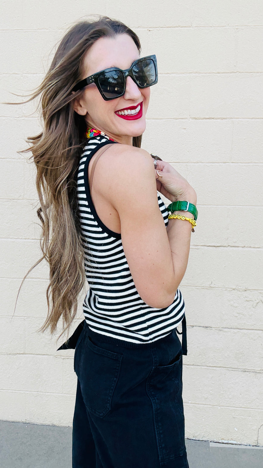 Elli Black & White Knit Striped Tank