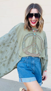 Peace & Petals Dolman Top-Olive