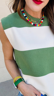 Avery Color Block Knit Cap Sleeve Top- Basil