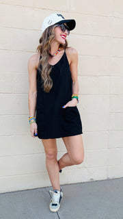 Effortless Charm Knit Romper Dress-Black