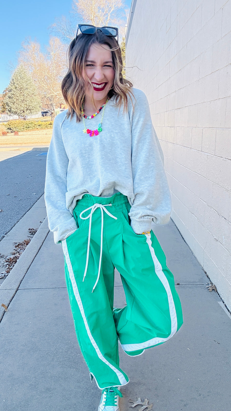 Stride and Style Windbreaker Pants- Green & White