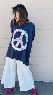 Peace in Bloom Dolman Sleeve Top- Smoke