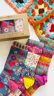 Funky Floral Boho Sock Set-Set of 3