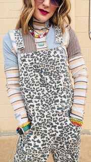 Wild Woman Leopard Print Denim Overalls