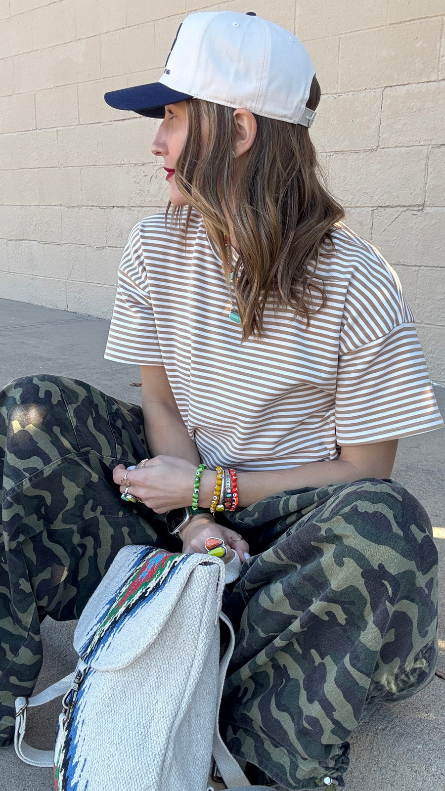 Striped Delight Short Sleeve Top- Apricot & Ivory