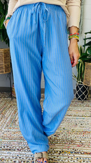 Elanor Striped Relaxed Fit Pants- Blue Mix