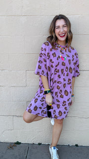 Emma leopard Print T-Shirt Dress- Pink