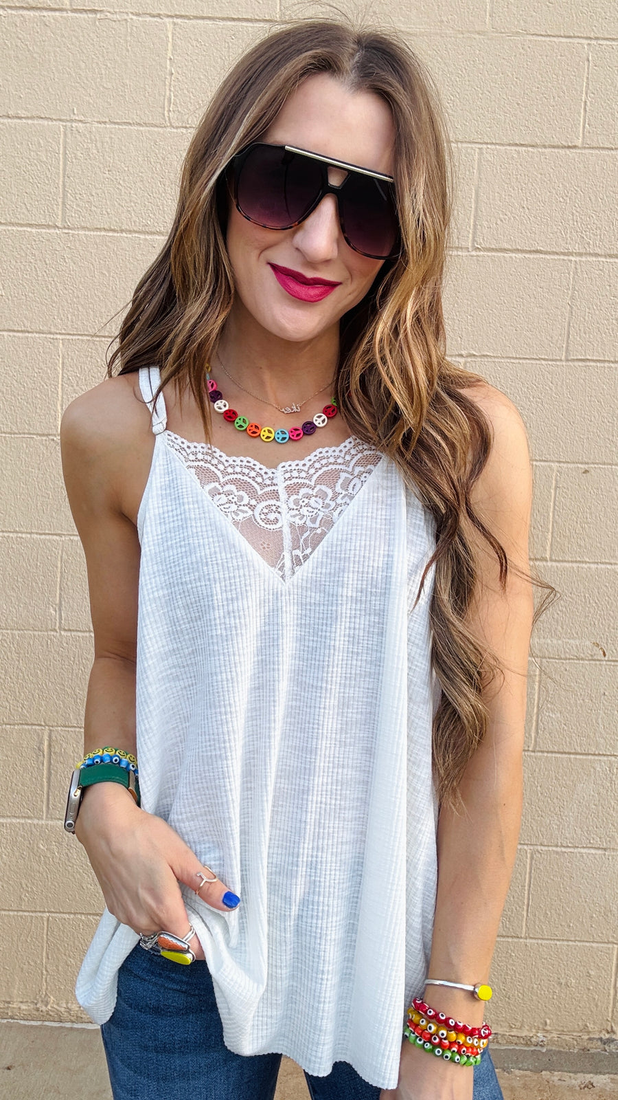 Lace Inset Dream Tank - Ivory