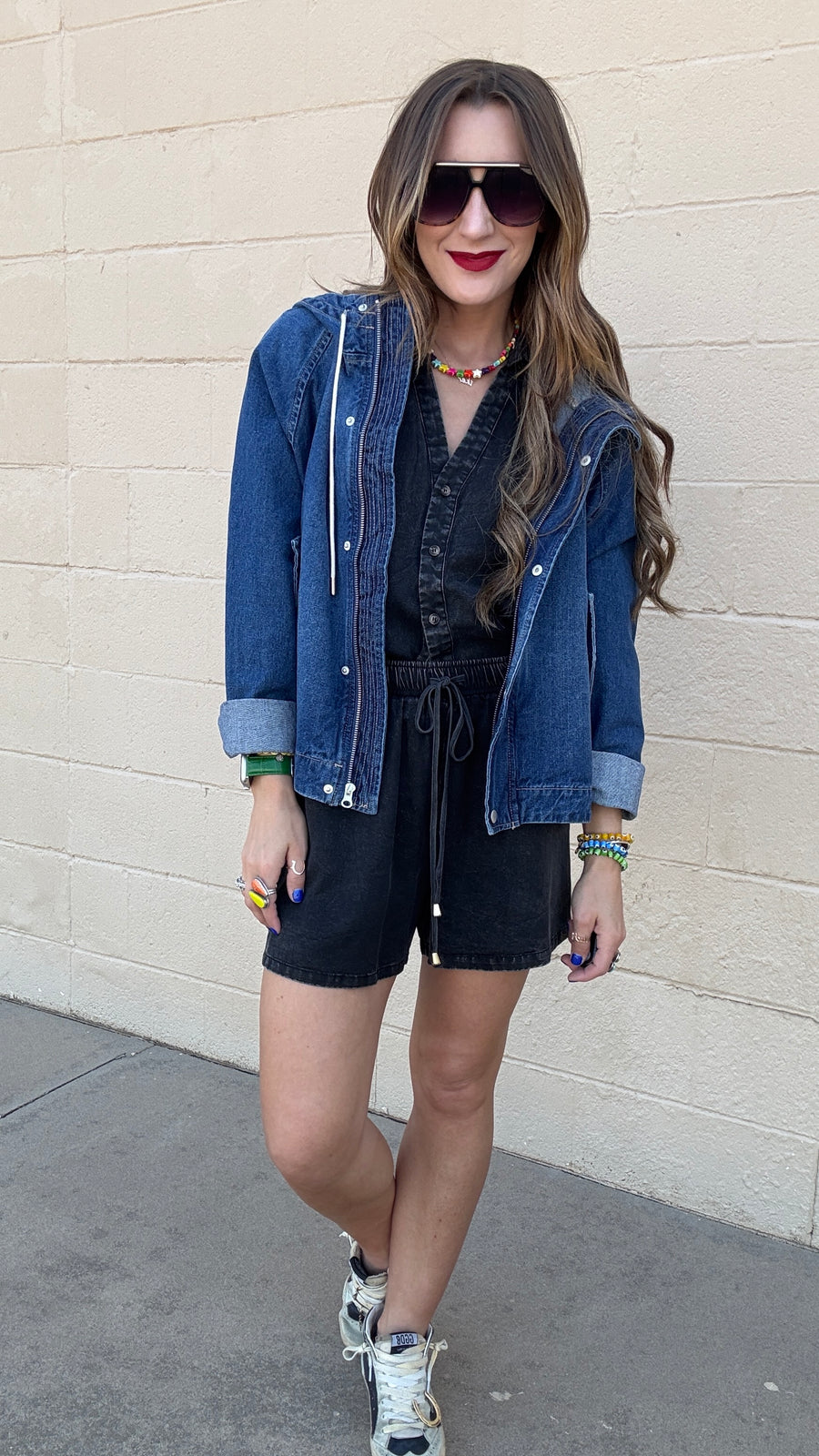 Oversized Raglan Sleeve Denim Jacket - Dark Wash