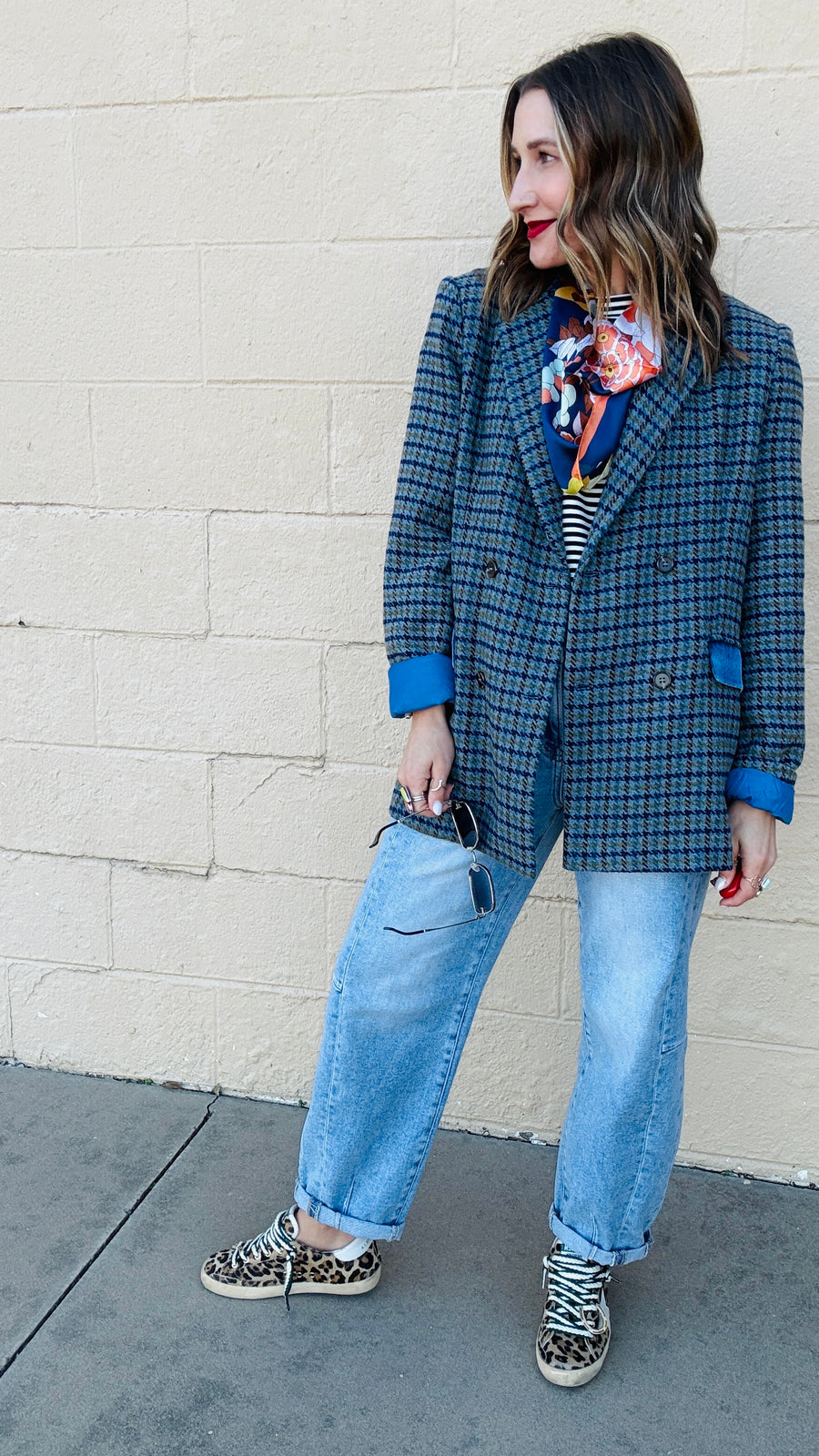 Keep It Professional Houndstooth Wool Blazer- Navy Mix