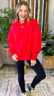 Paige Classic Drawstring Hoodie- Ruby