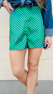 Polka Dot Perfection Satin Shorts - Green
