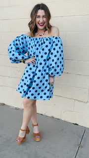 Playful Polka Dots Mini Dress- Chambray & Navy