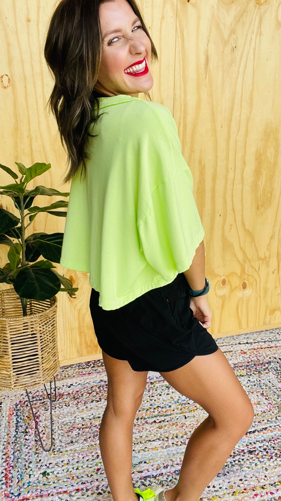 Ava Drop Shoulder Oversized Crop - Lime