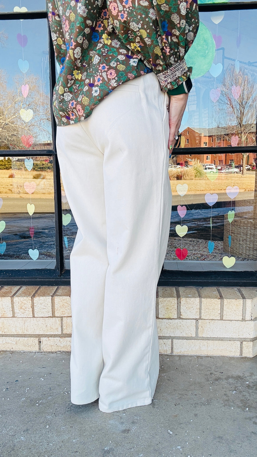 Class Act Twill Wide Leg Pants- Cream