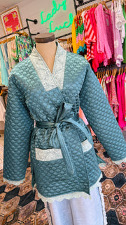 Azure Belle Quilted Smoking Jacket