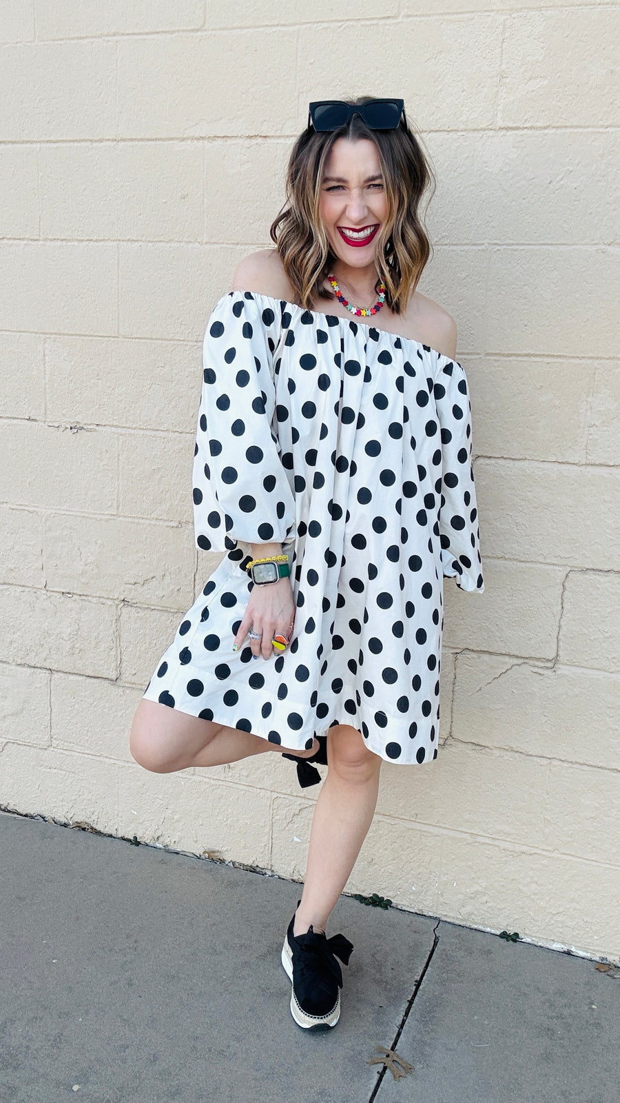 Playful Polka Dots Mini Dress- Cream & Black