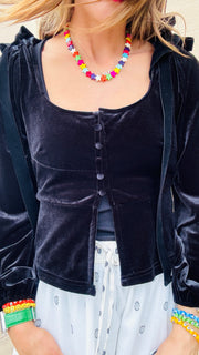 Black Velvet Square Neck Top- Black