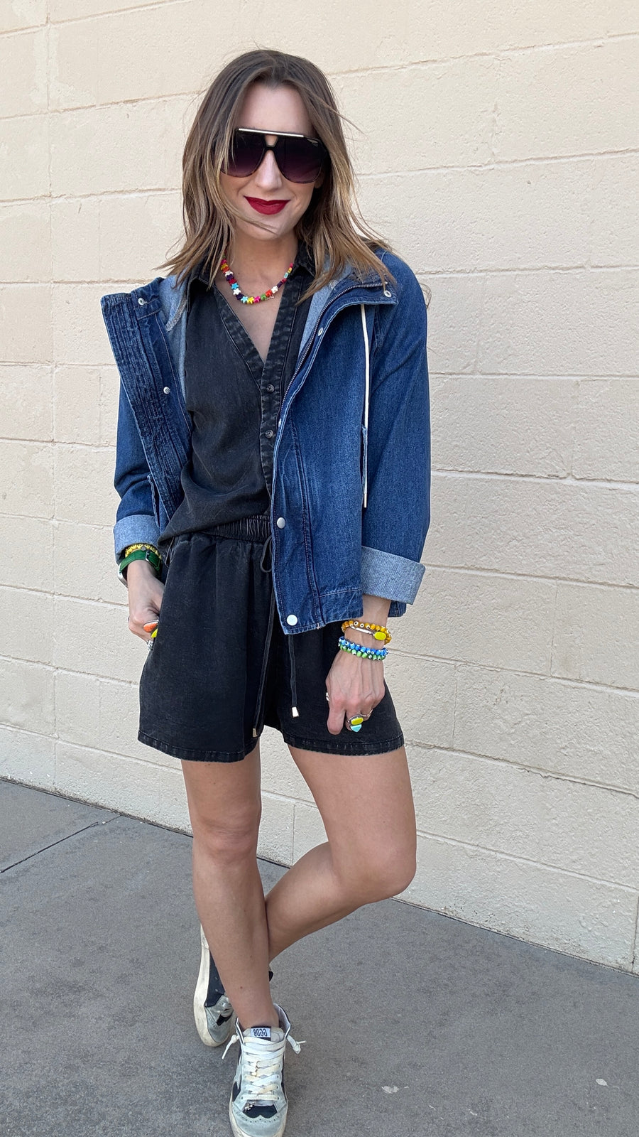 Oversized Raglan Sleeve Denim Jacket - Dark Wash