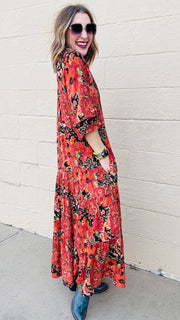 Boho Beauty Mixed Floral Maxi Dress- Black Mix