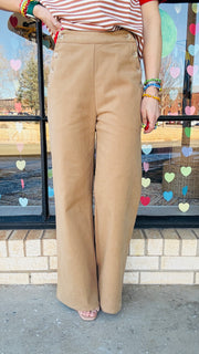 Class Act Twill Wide Leg Pants- Tan