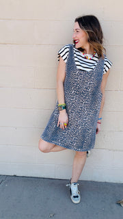 Faded Leopard Denim Mini Dress