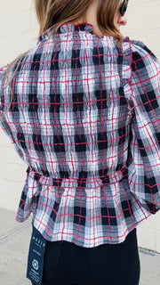 Lyla Plaid V-Neck Front Tie Top - Red & Black